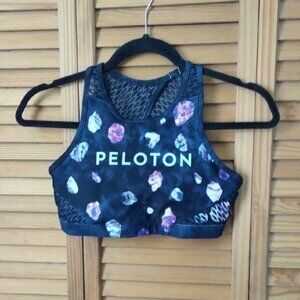 WITH Peloton Black Navy Blue Racer Back Cutout Mesh Removable Pads Sports Bra S